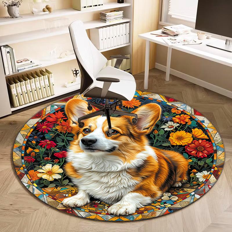 1 Stück Süßer Haustier Chihuahua Border Collie Aufdruck runder Teppich, Fußmatte für Zuhause, Outdoor-Reiseschutzteppich