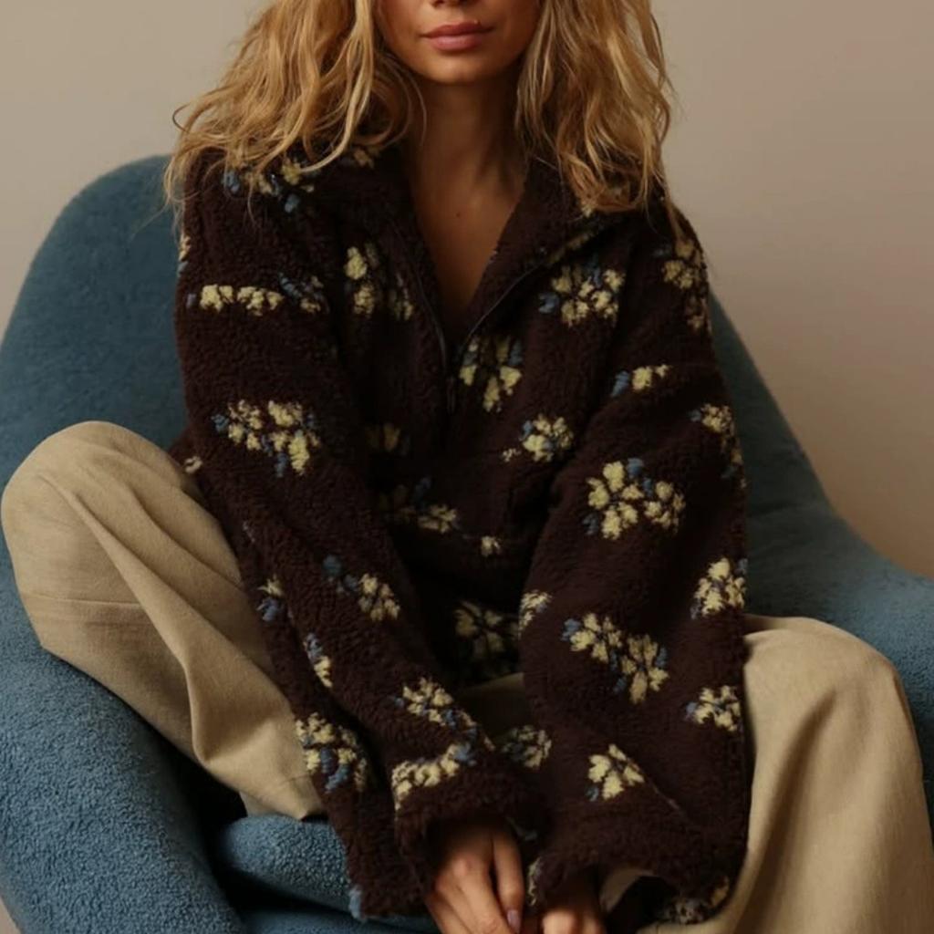 Blommig Polarfleece-tröja Höst och Vinter Mode-tröja Varm Tröja Kasmirtröja Dam