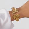 New Classic Sun Moon Pattern Open Bangles Bracelet For Women Gold Color Stainless Steel Heart Cuff Bracelet Hand Ornament Gift