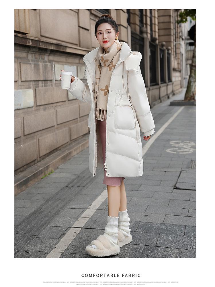 Brand Women's Mid-Length Slim Fit White Duck Down Jacket - Winter 2025 Style, Petite Size, Waist-Cinching, Thickened Coat