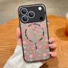 Translucent Matte Magnetic Case For iPhone 17 16 15 Pro 14 13 Pro Max 16e 17e For Magsafe Pink Flower Print Hard PC Back Cover