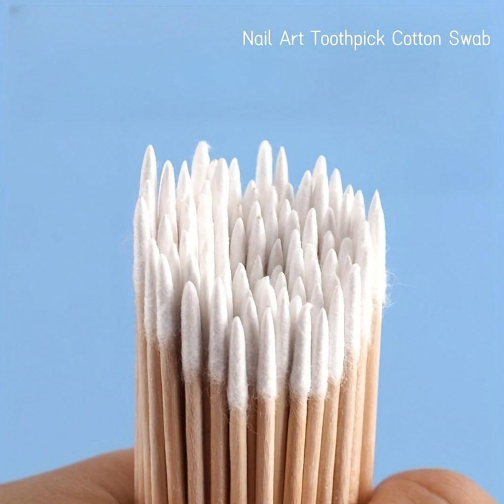 100-Pack Precision Nail Polish Removal Cotton Swabs - Portable, Clean Cotton Swab Heads For Manicures And Makeup