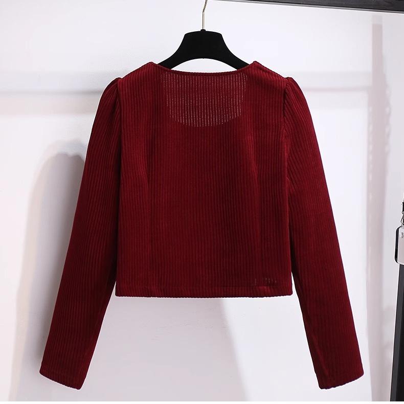 Red Corduroy Jacket Mini Skirt Women's Fashionable Two Piece Set Autumn Season Elegant and Stylish Clothing