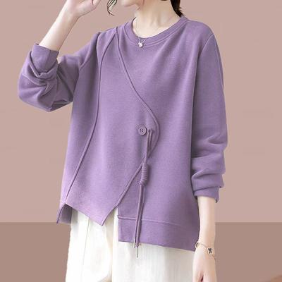 Sweatshirt voor Dames Katoen Oversized Fleece Verdikt Losse Ronde Hals Casual Pullover Lange Mouw Top Sweatshirt