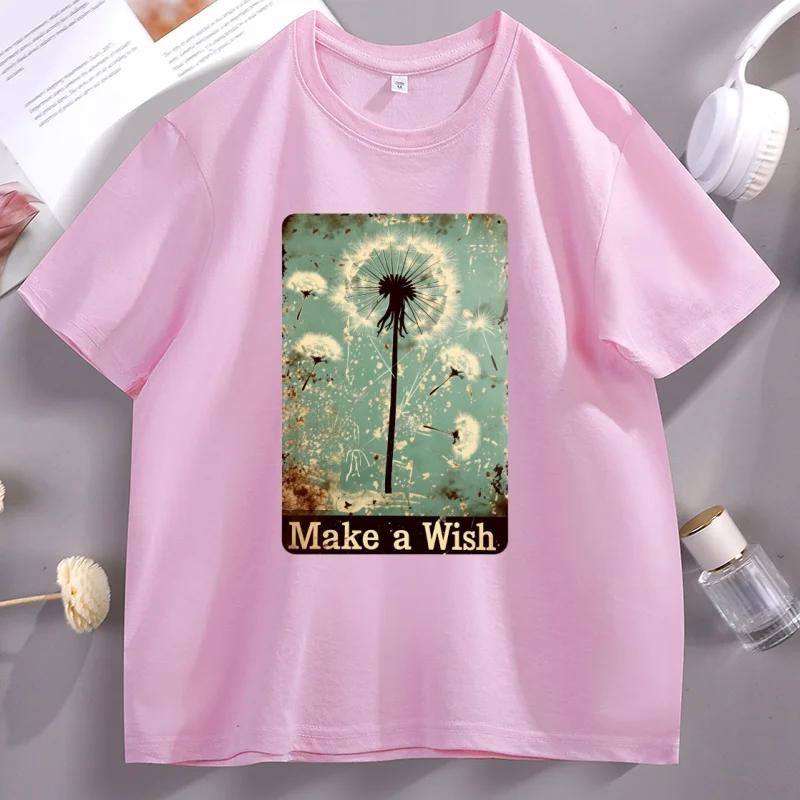 Vintage Dandelion Make A Wish T Shirt Unisex Unisex Casual Cotton Short Sleeve Round Neck Tshirts High Quality Oversized Clothes