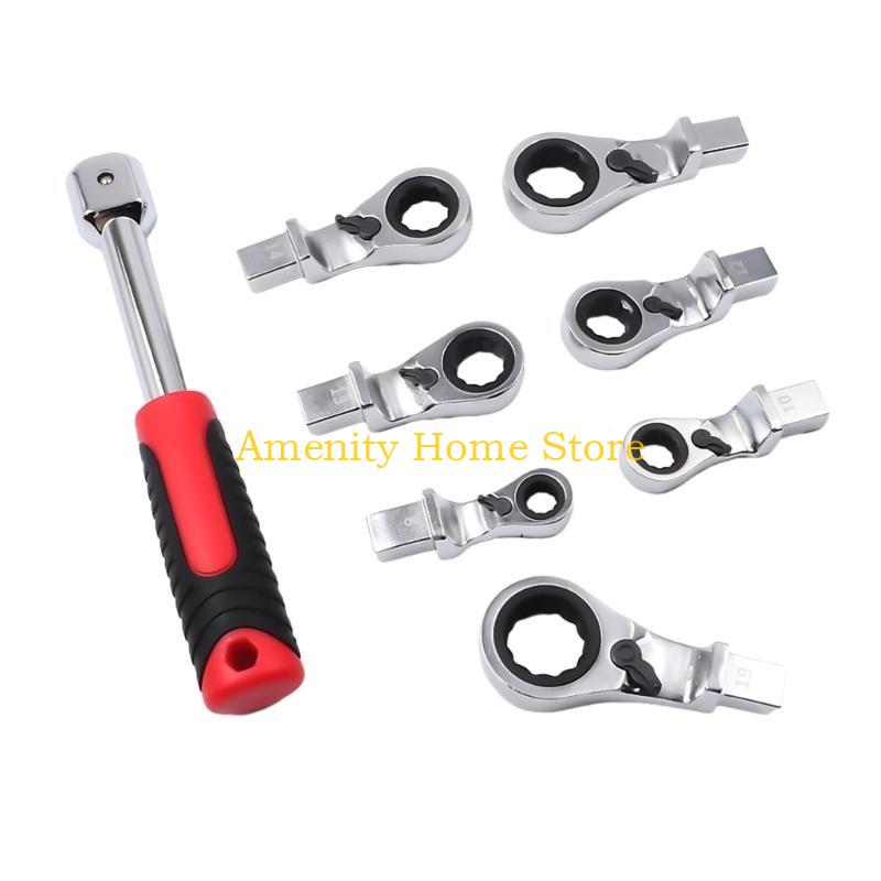 F26C Flexible Ratchet Wrench Set 8-19mm Combination Flexs Wrench with Non Slip Handle