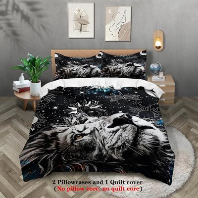 3pcs Animals Duvet Cover Set King Size Lion Theme Series Duvet Cover Set for Teens Adults Wildlife Duvet Cover for Bedroom Hotel