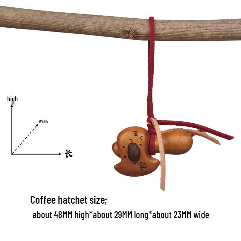 Peach Wood Coffee Bean Teddy Bear Heart Handbag Charm Pendant Keychain