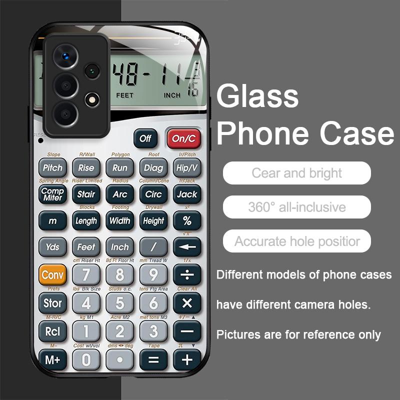 Funny Digital Calculator Pattern Tempered Glass Phone Case for Samsung Galaxy S25 Ultra S24 S23 Plus S22+ S21 S20 FE Hard Cover
