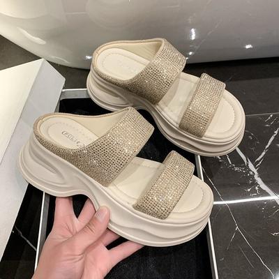 Rhinestone Platform Sandals Women's 2025 Spring New High-end Temperament with Skirt Cool Slippers Seaside Beach Slippers