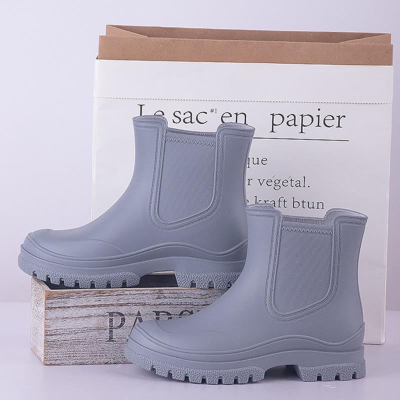 

Новая модная короткая дождевая обувь женская уличная дождевая обувь модного однотонного цвета водная обувь взрослые галоши дождевые сапоги 41 серый