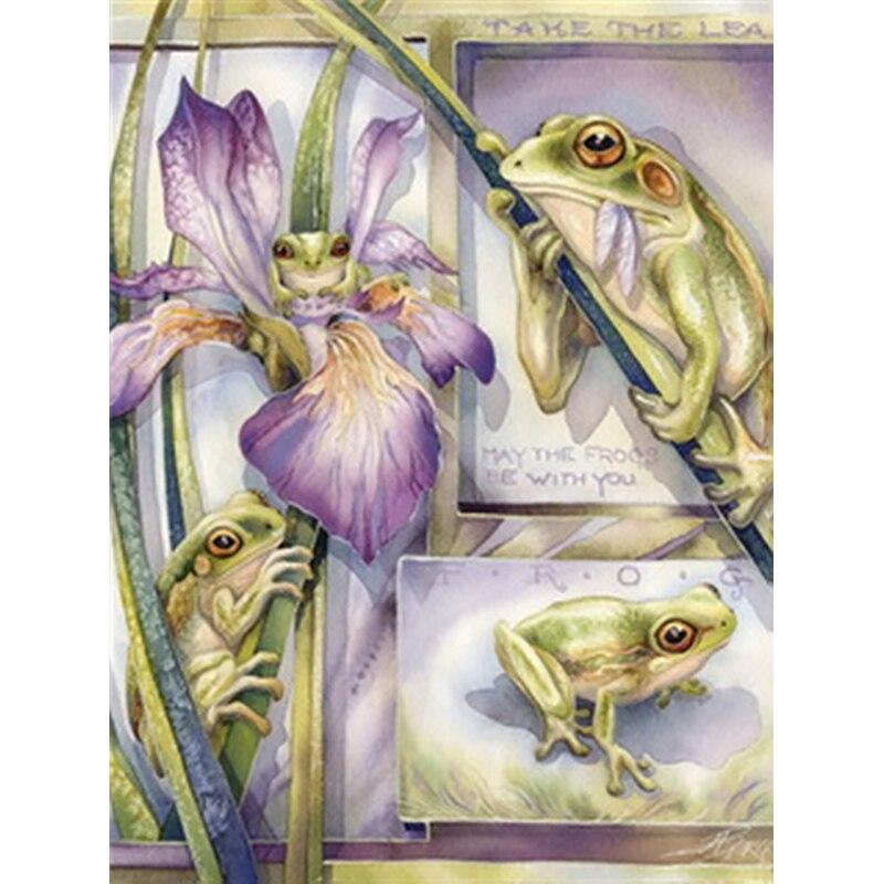 5D DIY Diamond Painting Frog Diamond Embroidery Lotus Animal Cross Stitch Crafts Full Round Drill Home Decor Manual Gift