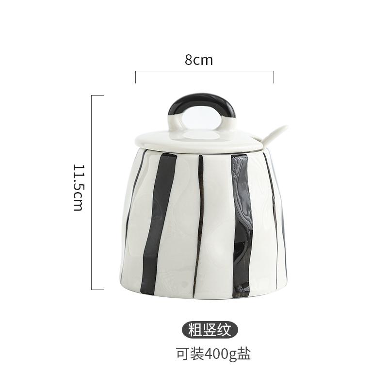 Borcan de condimente din ceramică creativ cu lingură Borcan de sare desenat manual Borcan de condimente Borcane de bomboane Borcane de piper Instrument de condiment de uz casnic