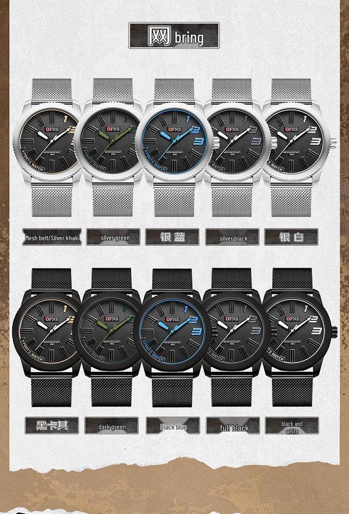 OFNS Men's Ultra-thin Quartz Wristwatch with Rotating Bezel and 3D Markers