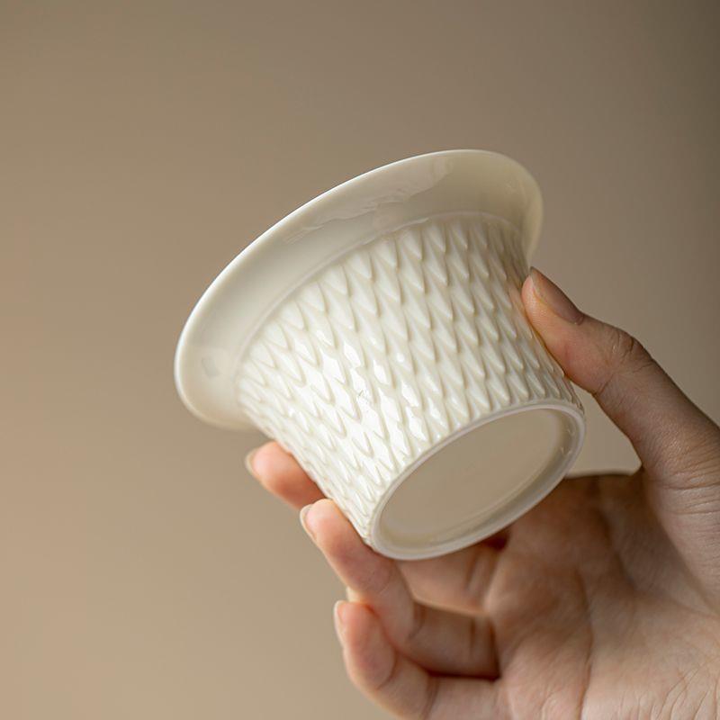 Dingware Ceramic Dragon Scale Gongfu Tea Set with Gaiwan, Anti-Scald Tea Bowl, and Custom Cup