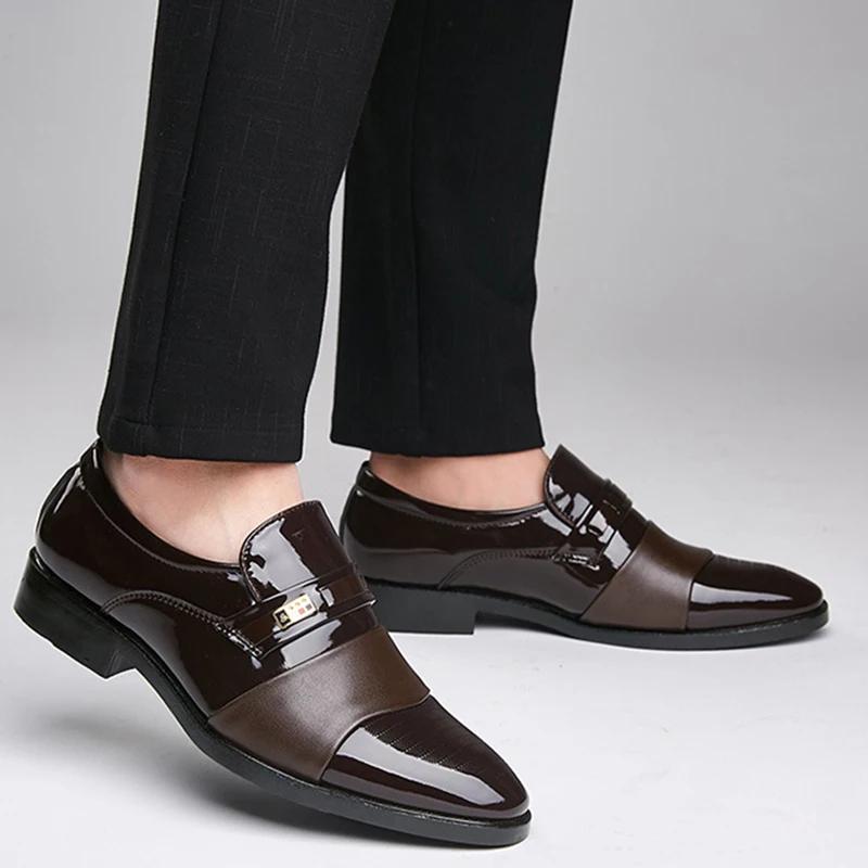 Fashion Men's Black PU Leather Shoes Formal Oxfords Slip On Dress Shoes Business Casual Office Work Wedding Plus Size 38-48