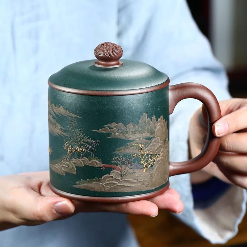 Ma Xiaojun Yixing Zisha Tea Cup with Gold-Jade Inlay