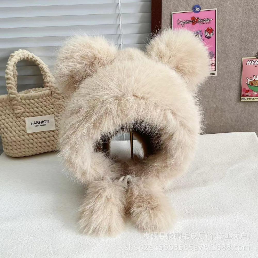 New Warm Winter Hat Ear Protection Velvet Bear Ears Hat Antlers Rabbit Ear Woolen Bucket Hat Women