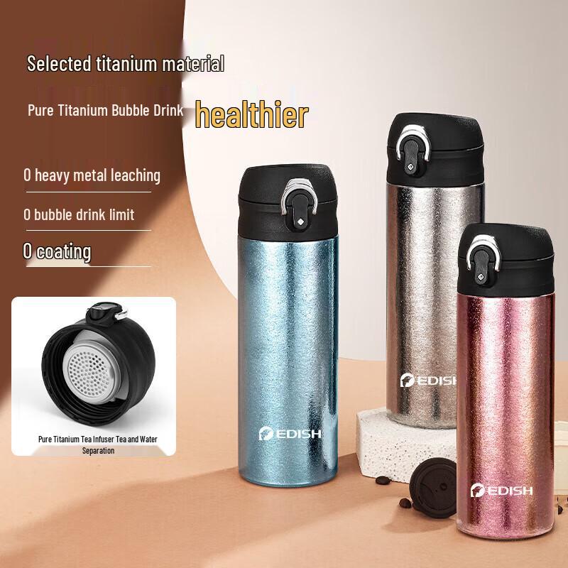 One Drop Water Titanium Insulated Water Bottle with Pop-Up Lid, 450mL