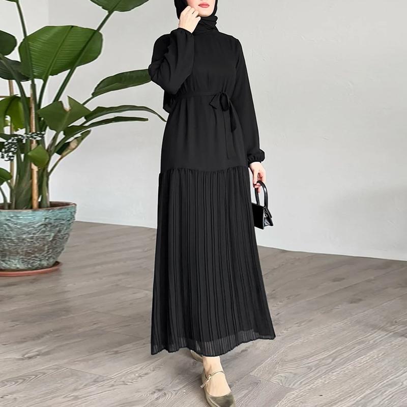 

ZANZEA Женское повседневное платье из шифона в стиле пэчворк с круглым вырезом и длинными рукавами M чёрный