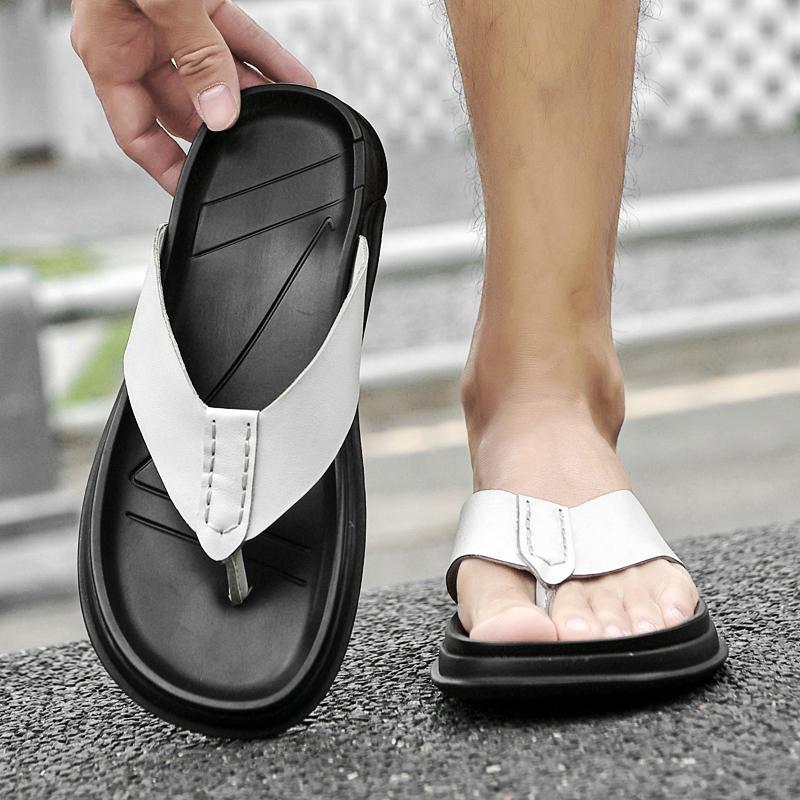 Fashion Stylish Non-Slip Real Leather Men Slippers Simple Sandals Lightweight Man Half Drag Quick Dry Men Flip Flops Outdoor Beach Shoes
