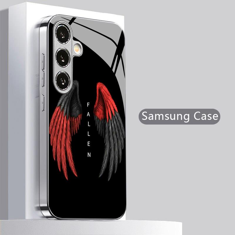 Fallen Angel Wing Pattern 2D Phone Case for Samsung S26 S25 S24 S23 S22 S21 S20 A56 A36 A16 Electroplated Glass Protective Cover