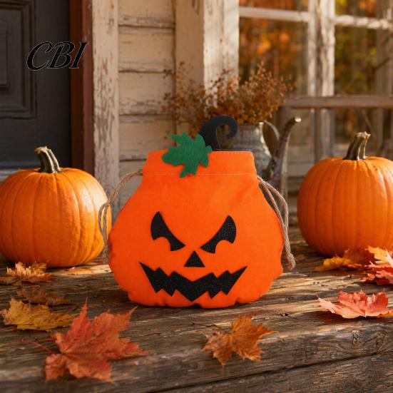Reusable Halloween Bag Drawstring Pumpkin for Kids, Trick or Treat Candy Bag, Festive Decoration Non Woven Fabric Goodie Party Favors Gift