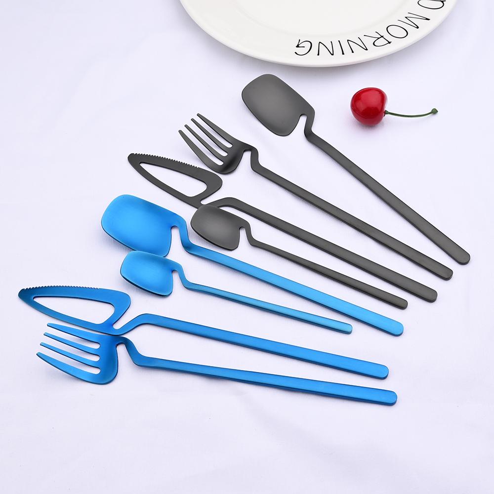 8People Black Dinnerware Set 304 Stainless Steel Kitchen Decor Spoon Fork Knife Tableware Matte Cutlery Party Bar Flatware Set