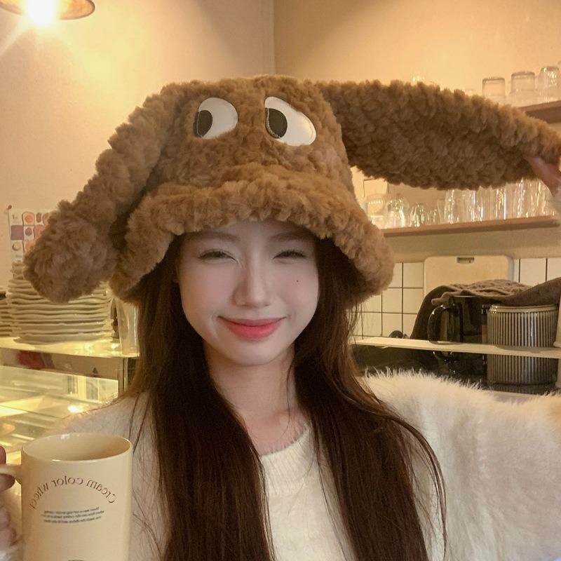Cute Funny Puppy Ears Fisherman Hat Children Winter Warm Versatile Plush Thickened Ear Hat Basin Hat