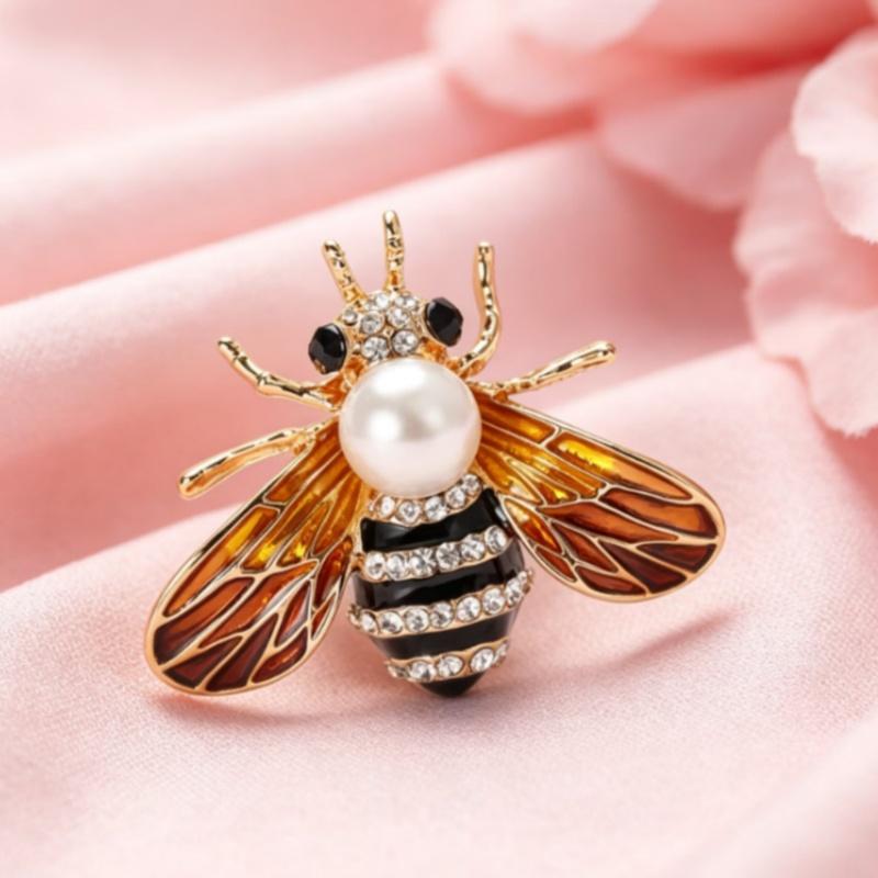 Fashion Enamel Honey Bee Brooch Shiny Rhinestone Faux Pearl Durable Alloy Pin for Coat Dress Scarf Gift for Girls