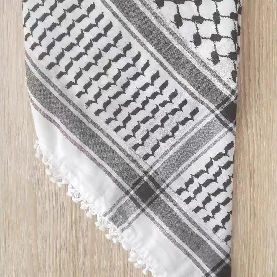 New Four-Sided Tassel Arabic Headscarf - Square Tactical Scarf for Outdoor Muslim Wear