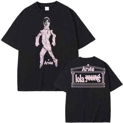 ARIES X LOLA YOUNG BLACK DOLL PRINT TEE Lola Young Summer Rock Sleeve Oversized 100%Cotton Tops Clothes Round Neck Unisex Tops