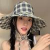 2024 Fashionable Black Gray Plaid Sun Hat With Wide Brim For Effective Uv Shielding