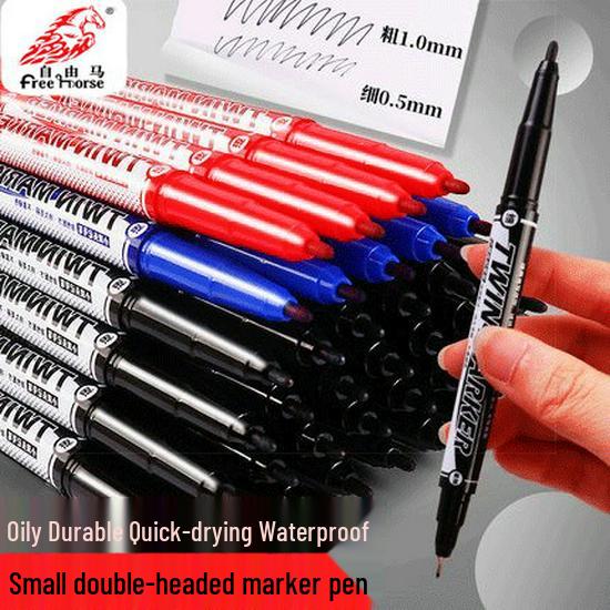

Eco-Friendly Dual-Headed Oily Marker Pen with Fine Tip - Waterproof Fineliner синий