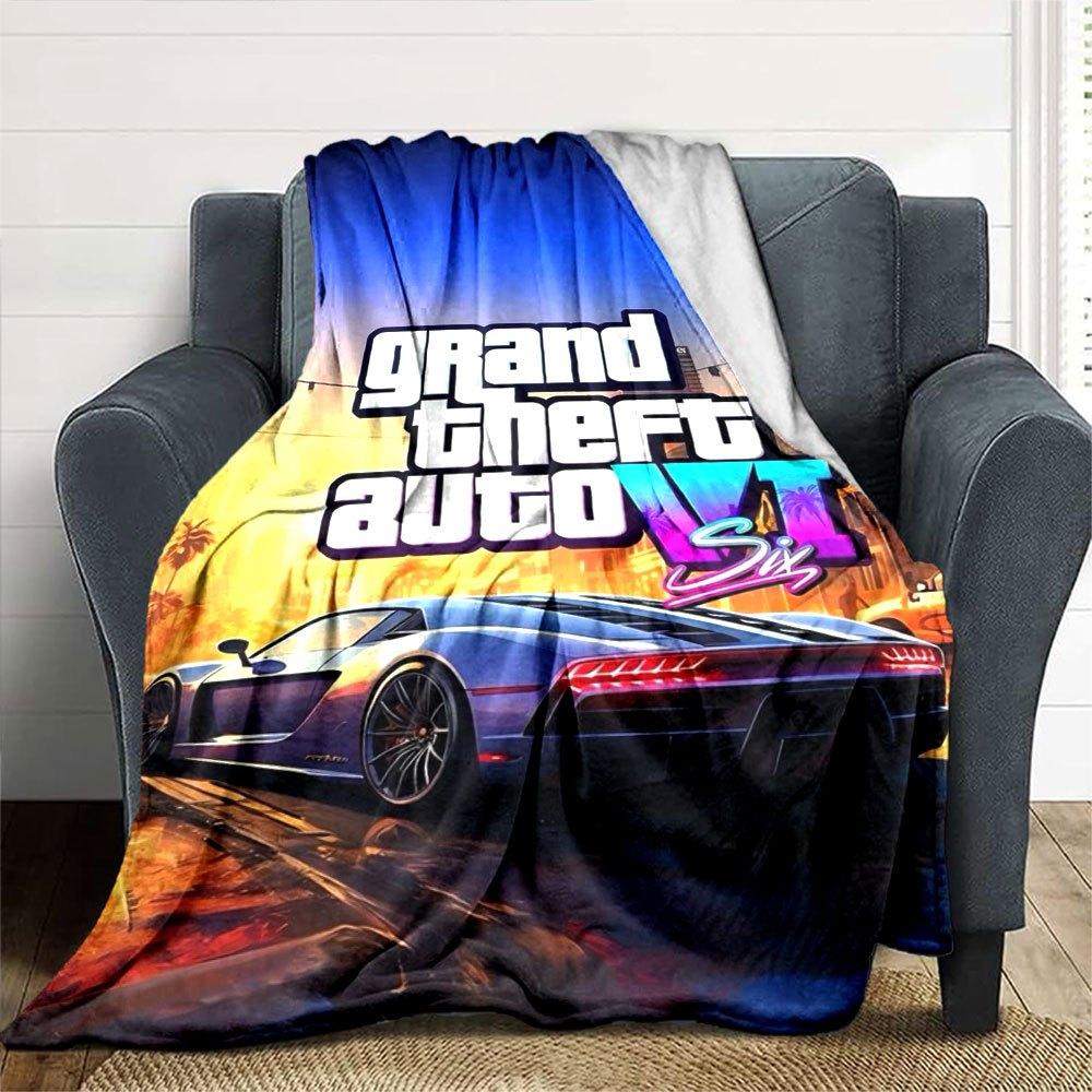 1pc Grand Theft Auto Soft Flannel Blanket with Designer Print A cozy blanket for all seasons, perfect for the couch, bed, office