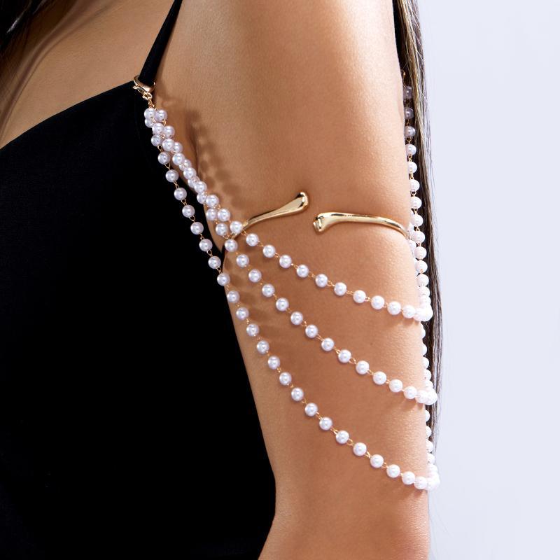 Boho Imitation Pearl Multi Layer Body Chain Beaded Shoulder Chain for Women Beach Vacation Daily Wear Jewelry