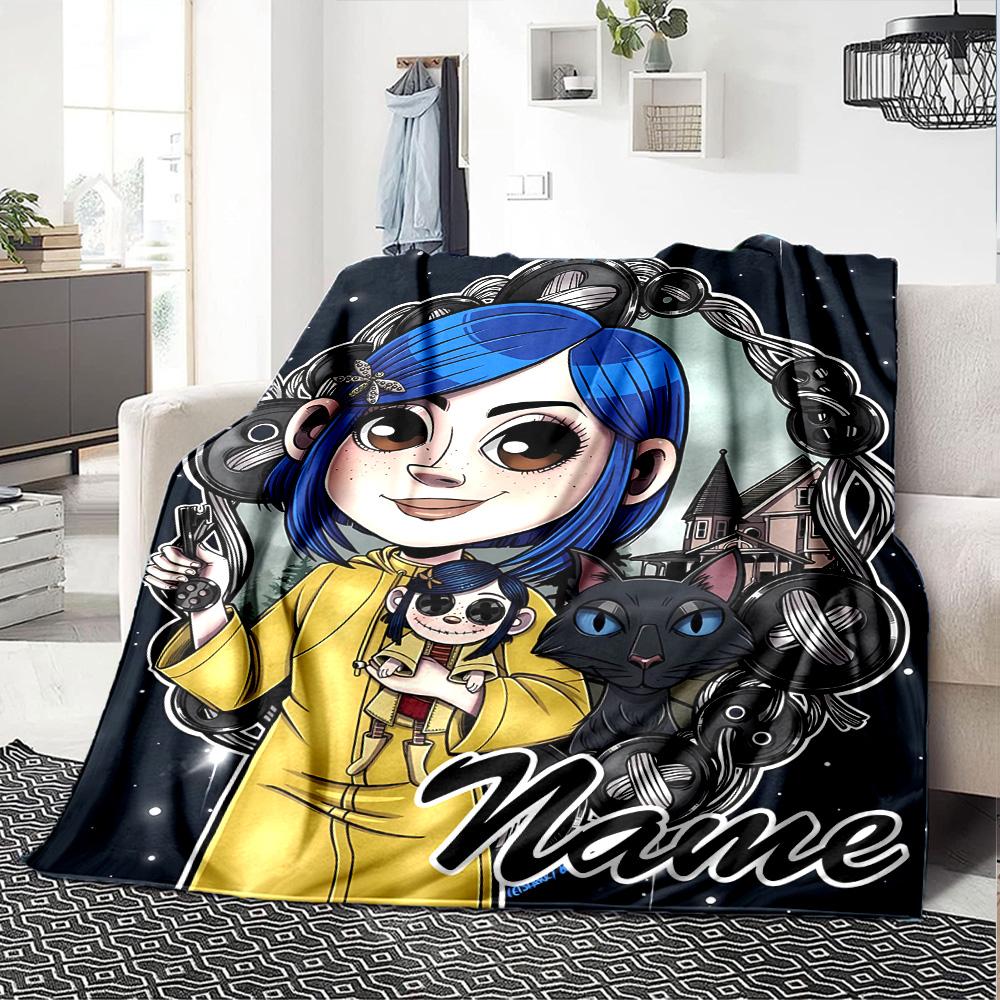 Customizable Coraline4 Throw Blanket – Personalized Name, All-Season Cozy Snug Blanket, Machine Washable, Personalized Blanket