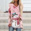 Ladies' Fashionable Casual Christmas Printed T-shirt Long Sleeved V-neck Mid Length Top