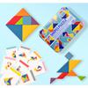 Children's Wooden Colorful Tangram Iron Box Storage Jigsaw Puzzle Puzzle Early Education Intelligence Number Letter Wooden Toys