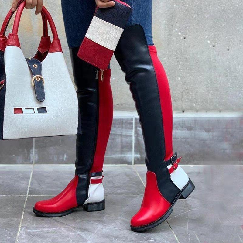

Color matching fashion boots long boots knee boots 35