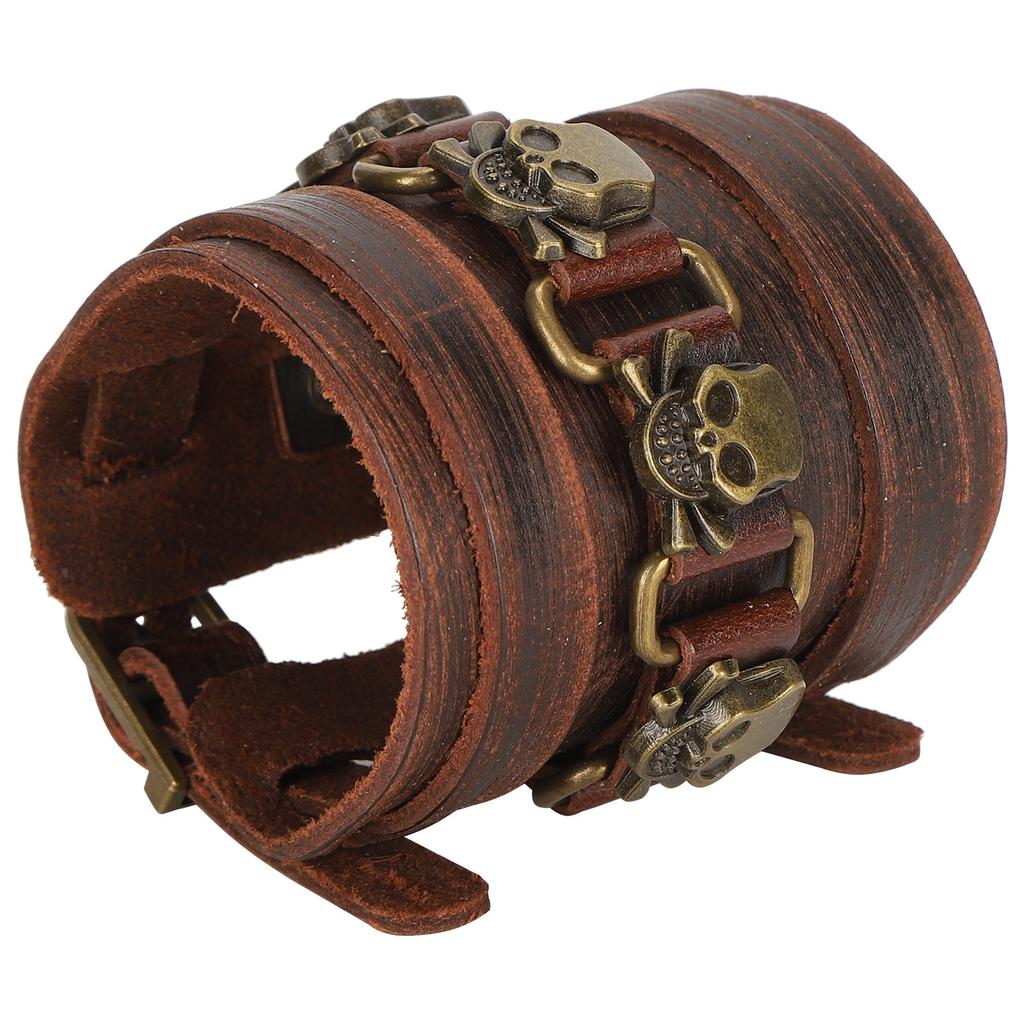 Örgülü Bileklik Deri Ayarlanabilir Tokalı El Yapımı Vintage Kurukafa Bileklik Takı(Kahverengi )