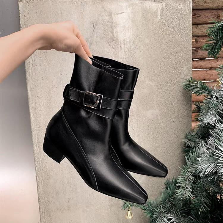 Retro Huge Good-looking Low-heeled Thin Boots Early Autumn Foreign Coffee-colored Suede Old Money Wind Small Short Boots