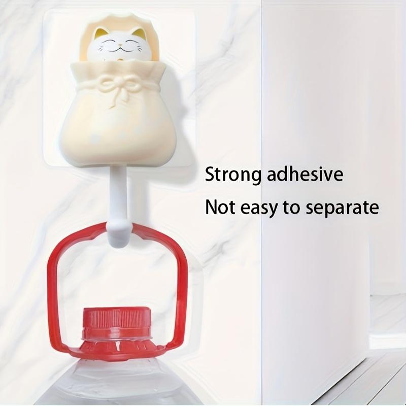 4pcs Cute Cartoon Cat Retractable Hooks,No Drilling Required, Strong Adhesive Wall Hooks for Kitchen, Bathroom, Office,Durable Plastic with Keychain,