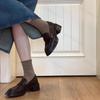 Women Platform Loafers Spring Autumn Slip on Vintage Chunky Leather Shoes Fashion Buckle Strap Height Increase Middle Heel Shoes
