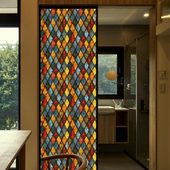 Yousheng Vintage Stained Glass Sticker Removable Waterproof Static Window Cling Home Office Room Church Decorative Privacy Window Film