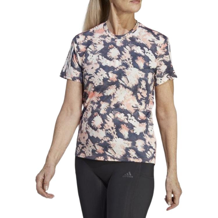 Adidas Otr Cooler All Over Print Slim Fit Ribbed Short Sleeve T-Shirt Women Tops HR9968 XS