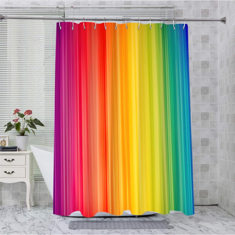

Colorful Stripe Bathing Curtain Bathroom Abstract Figure Shower Curtain Waterproof With 12 Hooks Home Deco Free Ship W60H190(CM)-1 Pcs
