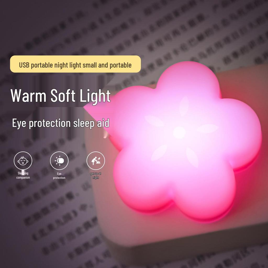 Heart-Shaped LED USB Night Light with Power Bank - White, Warm, Blue, Pink for Bedroom or Dorm Table 