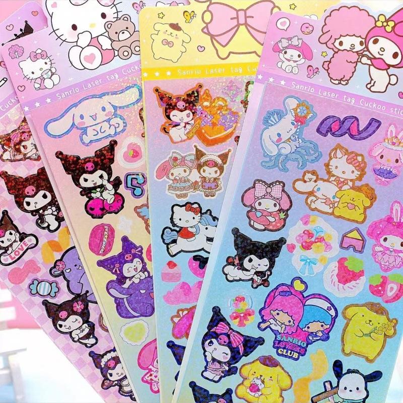 Multi-Series Sanrio Laser Glitter Sticker Set, Kids Reward Stickers, Student Journal DIY Decor Gift Pack