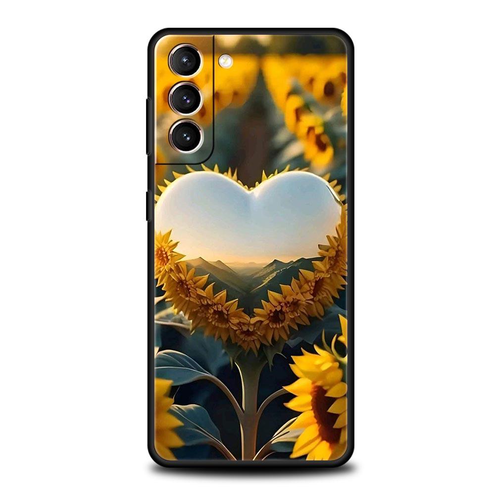 Sunflower Phone Case For Samsung Galaxy S26 Ultra S25 Plus S24 FE S23 S22 5G S21 S20 Cover Black Soft